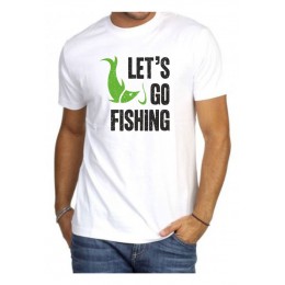 Tricou barbat, alb, bumbac, XL, LET'S GO FISHING